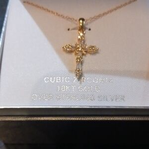 Gold Cross Necklace with Cubic Zirconia